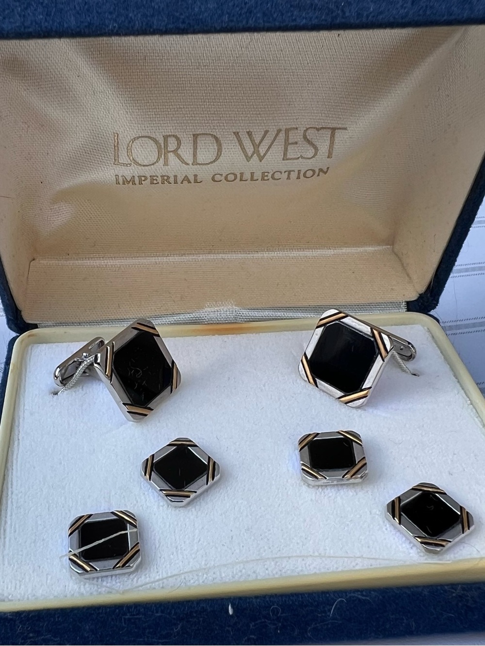 Vintage Black and Gold Cufflinks & Studs Set